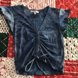 Blue Ruched Tie-Dye Top